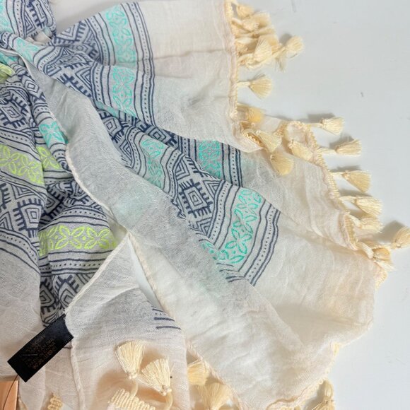 Francescas Lightweight Boho Tassel Scarf Geometric Print Cream Pastel Summer - Picture 11 of 15